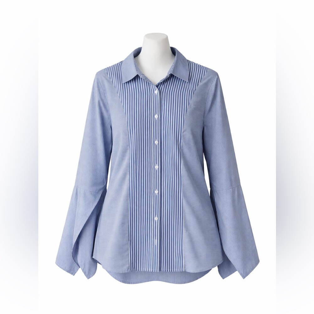 a.n.a Blue and White Striped Casual Shirt